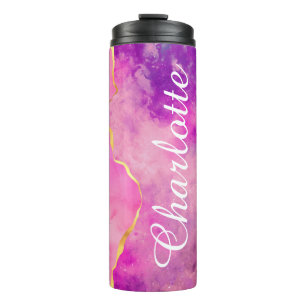 Garrafa Térmica Tumbler de cores com nuvens de brilho rosa persona