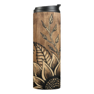 Garrafa Térmica Tumbler De Madeira De Girassol