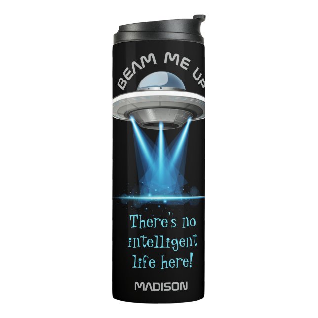 Garrafa Térmica Tumbler de nave espacial UFO de nome e texto perso (Giro à esquerda)