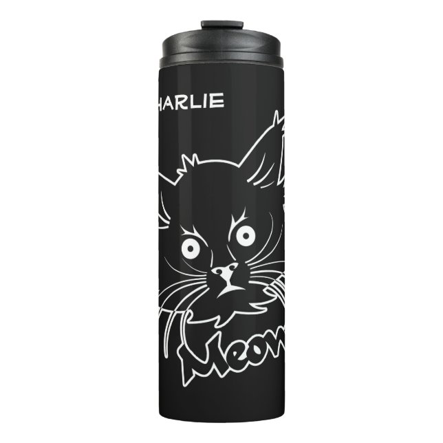 Garrafa Térmica Tumbler de nome personalizado de Cat Preto (Frente)