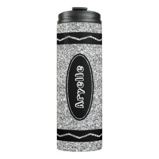Garrafa Térmica Tumbler de Nome Personalizado de Glitter de Silver