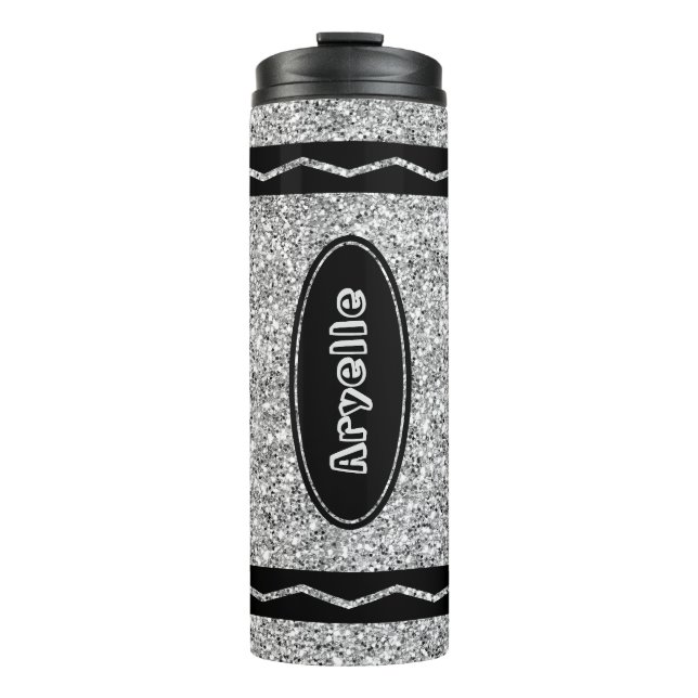 Garrafa Térmica Tumbler de Nome Personalizado de Glitter de Silver (Frente)