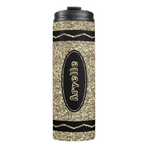 Garrafa Térmica Tumbler de nome personalizado de Glitter Dourado m