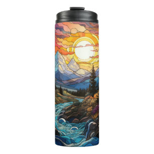 Garrafa Térmica Tumbler de Vista de Montanha de Vidro Estreitado