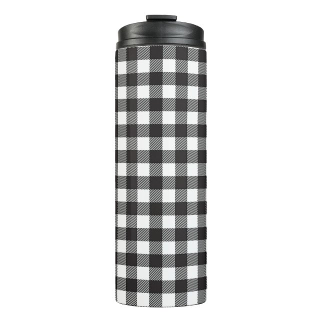 Garrafa Térmica Tumbler de Xadrez de Buffalo preto e Branco (Frente)