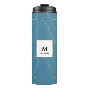 Garrafa Térmica Tumbler do padrão do triângulo azul e Dourado