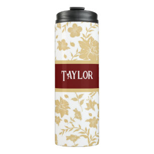 Garrafa Térmica Tumbler Dourado Floral de Fundo Branco