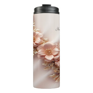 Garrafa Térmica Tumbler Floral de Pêssego Laranja Elegante