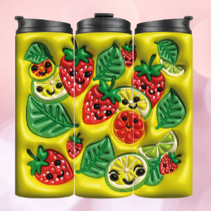 Garrafa Térmica Tumbler Inflado 3D - Frutas Felizes em Amarelo