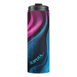 Garrafa Térmica Tumbler Moderno Abstrato Azul e Térmico Rosa-Fúcsi