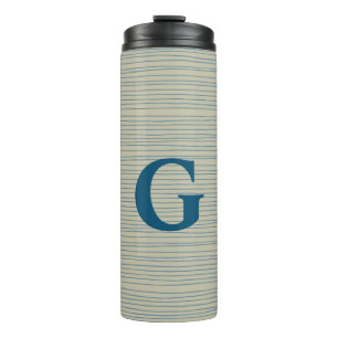 Garrafa Térmica Tumbler Personalizado com Listras Azuis e Monogram
