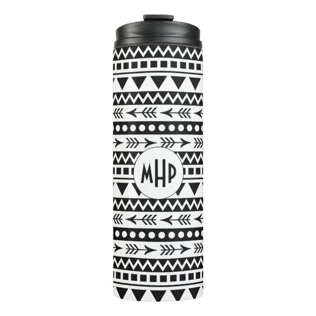 Garrafa Térmica Tumbler personalizado de monograma do padrão Aztec (Frente)