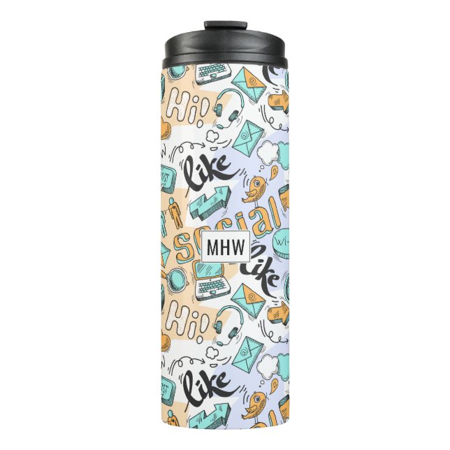 Garrafa Térmica Tumbler personalizado do padrão de mídia social (Frente)
