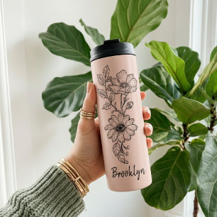 Garrafa Térmica Tumbler Personalizado Rosa Floral para Mamãe