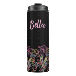 Garrafa Térmica Tumbler Preto Floral Personalizado Noite Estrelada