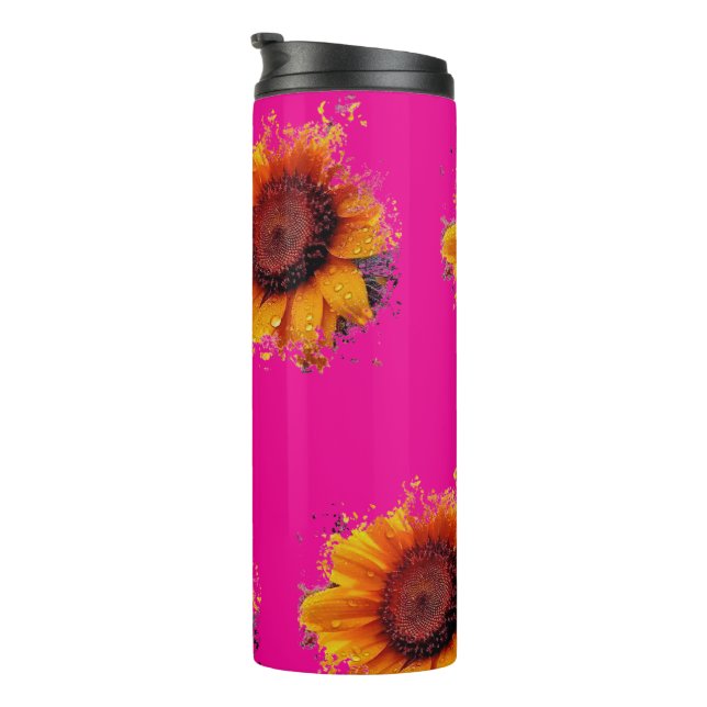Garrafa Térmica Tumbler rosa com Design de girassol (Rotação à direita)