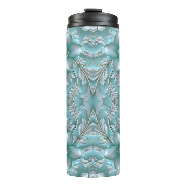 Garrafa Térmica Tumbler Termal Floral Branco Teal (Frente)
