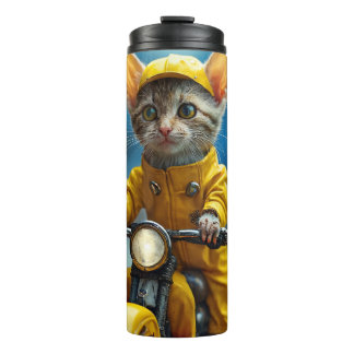Garrafa Térmica Tumbler térmico amarelo com o menor gato do mundo