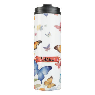 Garrafa Térmica Tumbler Térmico Azul Aquarela e Amarelo Dourado