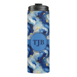 Garrafa Térmica Tumbler Térmico Azul e Dourado Marmorizado