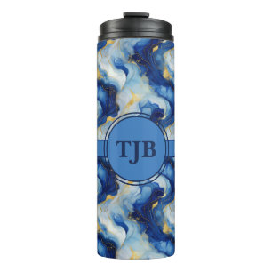 Garrafa Térmica Tumbler Térmico Azul e Dourado Marmorizado