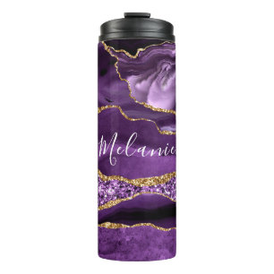 Garrafa Térmica Tumbler Térmico Brilhante Dourado Roxo Nome Person