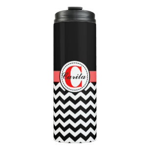 Garrafa Térmica Tumbler Térmico Chevron Preto/Branco Monograma