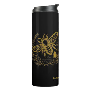 Garrafa Térmica Tumbler Térmico Citação Latina DNA Dourado Abelha 