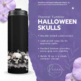 Garrafa Térmica Tumbler Térmico com Desenho de Caveiras de Hallowe