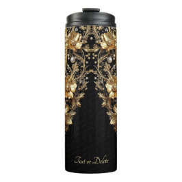 Garrafa Térmica Tumbler Térmico com Flores Douradas Ornamentadas
