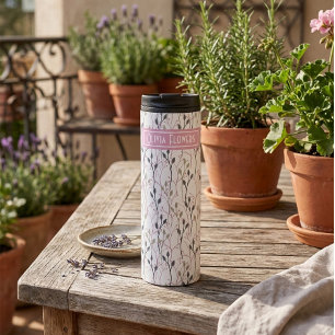 Garrafa Térmica Tumbler Térmico com Flores Personalizadas e Nome