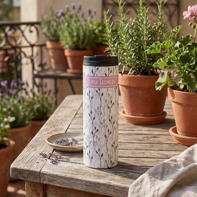 Garrafa Térmica Tumbler Térmico com Flores Personalizadas e Nome (Criador carregado)