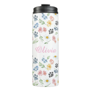 Garrafa Térmica Tumbler Térmico com Impressão Floral de Pata Nome