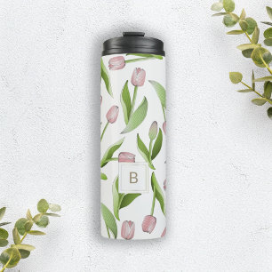 Garrafa Térmica Tumbler Térmico com Padrão de Tulipa Rosa Monogram