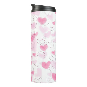 Garrafa Térmica Tumbler Térmico Corações Aquarela Rosa Estético