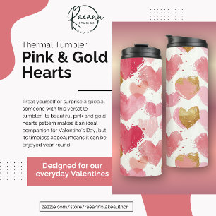 Garrafa Térmica Tumbler Térmico Corações Rosa e Dourado
