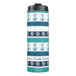 Garrafa Térmica Tumbler Térmico da Família Azul Striped Beach