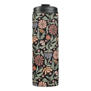 Garrafa Térmica Tumbler Térmico das Flores do Retro da Vintagem em