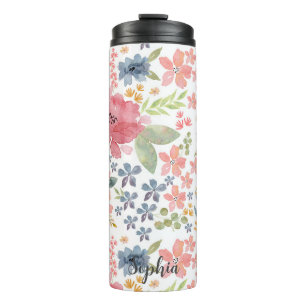 Garrafa Térmica Tumbler térmico de coloração aquosa floral Pastel