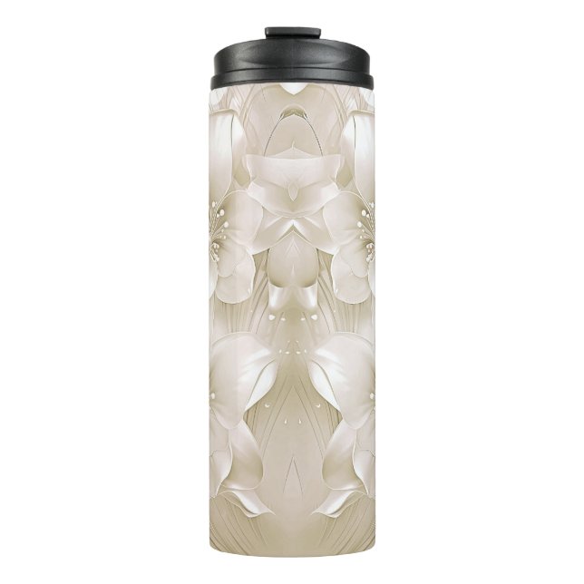 Garrafa Térmica Tumbler Térmico de Flores Brancas Marfim (Frente)