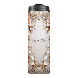 Garrafa Térmica Tumbler Térmico de Flores Rosa Suave e Brancas