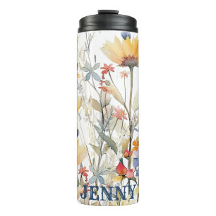 Garrafa Térmica Tumbler Térmico de Flores Silvestres Boho Personal