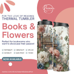 Garrafa Térmica Tumbler Térmico de Livros e Flores