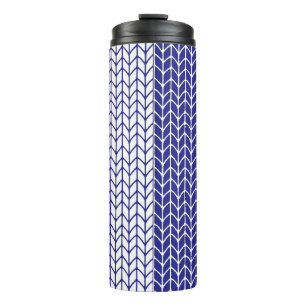Garrafa Térmica Tumbler Térmico de Malha Azul e Branco