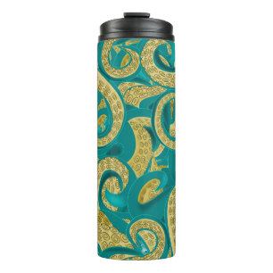 Garrafa Térmica Tumbler Térmico de Octopus Dourado Teal