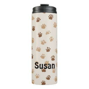 Garrafa Térmica Tumbler Térmico de Padrão de Paw Castanho