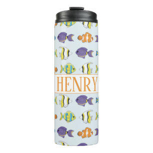Garrafa Térmica Tumbler térmico de padrão de peixe tropical