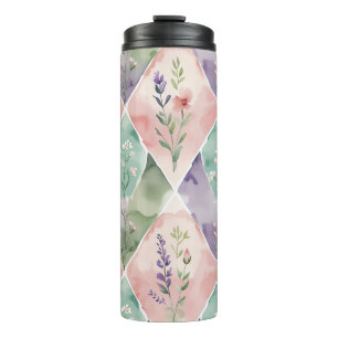 Garrafa Térmica Tumbler Térmico de Patchwork Floral em Aquarela Pa