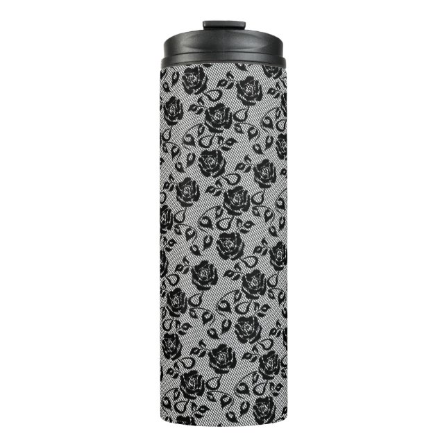 Garrafa Térmica Tumbler Térmico de Rosa de Fishnet Preto Faux (Frente)