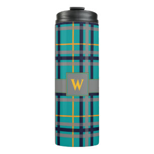Garrafa Térmica Tumbler térmico de Xadrez azul e laranja